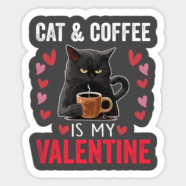 Black Cat Coffee Is My Valentine | Funny Valentine's Day Cat Sticker by ArtistTee ⭐⭐⭐⭐⭐